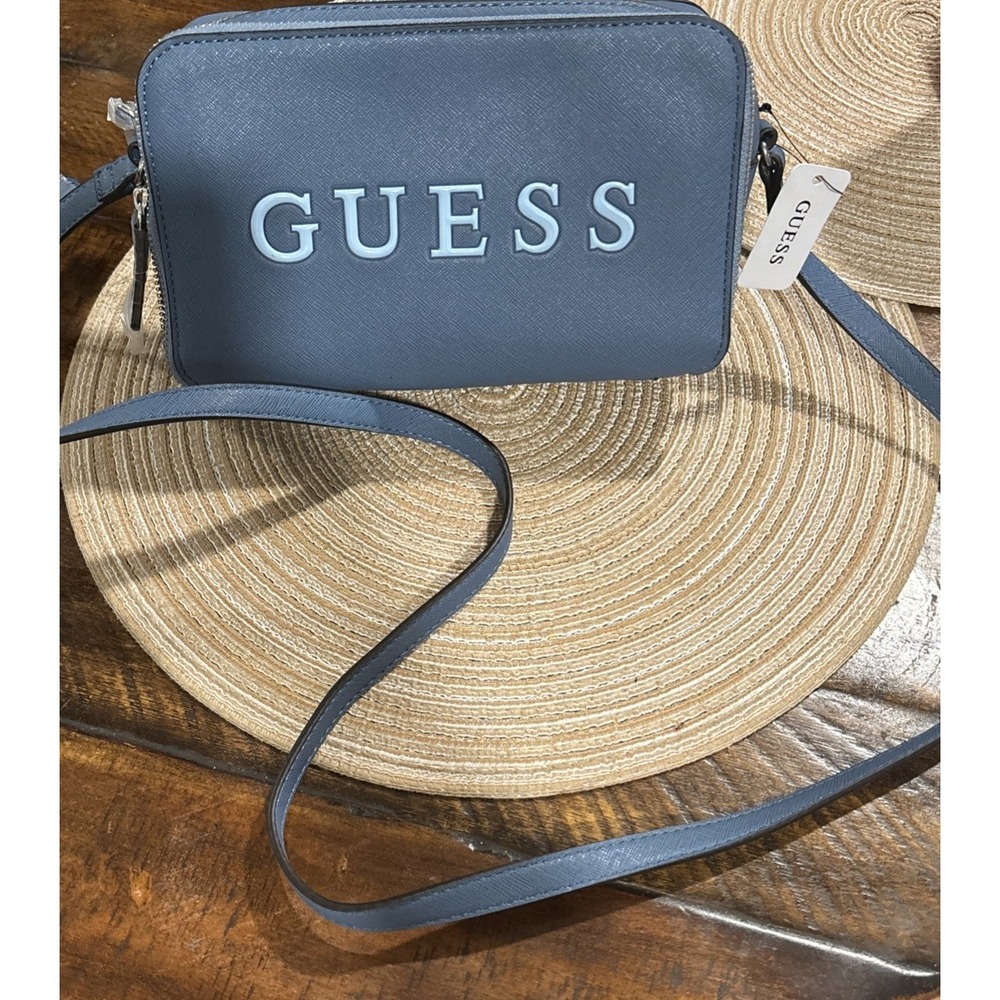 NWT GUESS ARTEMIS Dusty Blue Mini Double Zip Crossbody/shoulder purse camera bag
